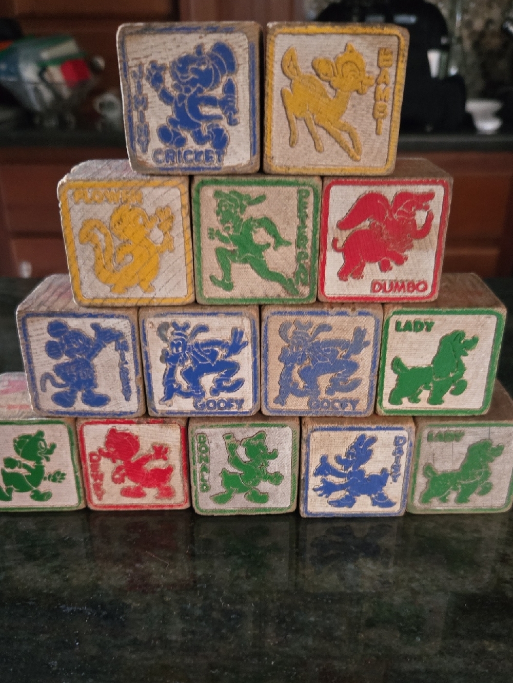Vintage Disney Wooden Animal Alphabet Blocks - Multicolor